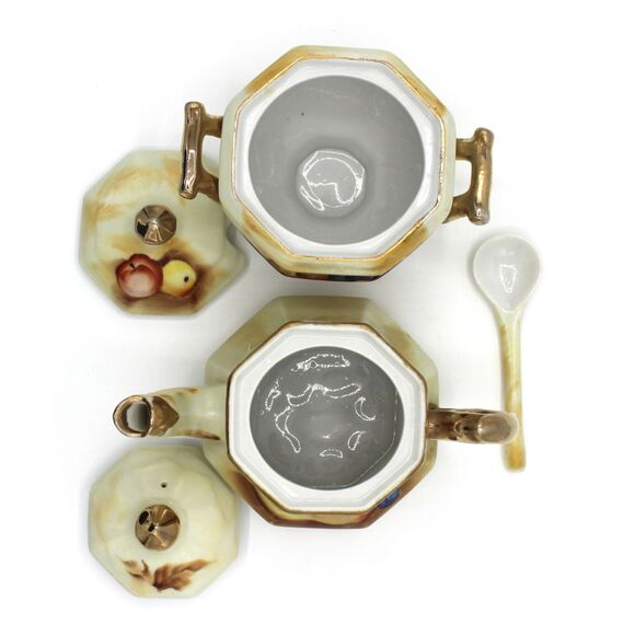 Vintage Porcelain Sugar Creamer Set Enesco Japan Porcelain Fall Fruit Design - Picture 8 of 8